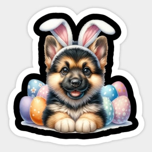 Puppy German Shepherd Bunny Ears Easter Eggs Happy Easter Sticker